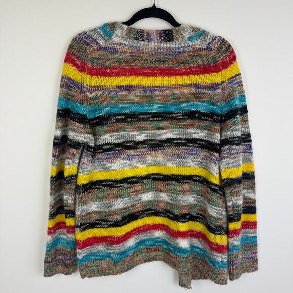 Misslook Womens Multi Stripe Open Front Yellow/Grey/Red Knit Sweater Cardigan - Picture 2 of 10